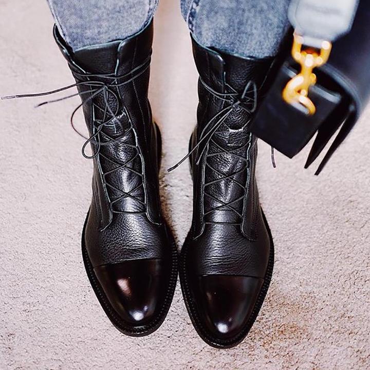 Lola | Elegant Lace-Up Cap Toe Ankle Boots