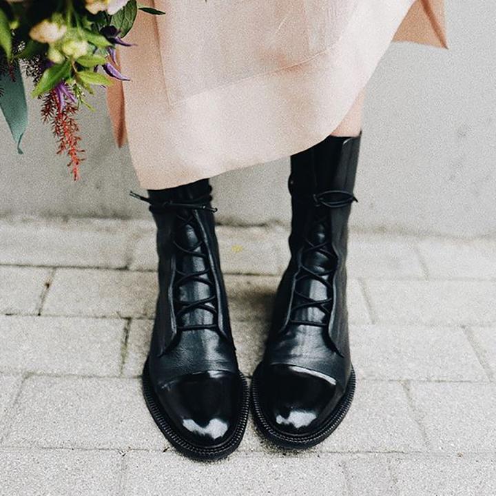 Lola | Elegant Lace-Up Cap Toe Ankle Boots