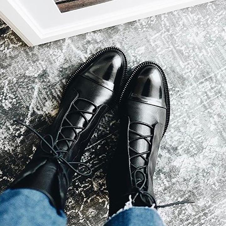Lola | Elegant Lace-Up Cap Toe Ankle Boots