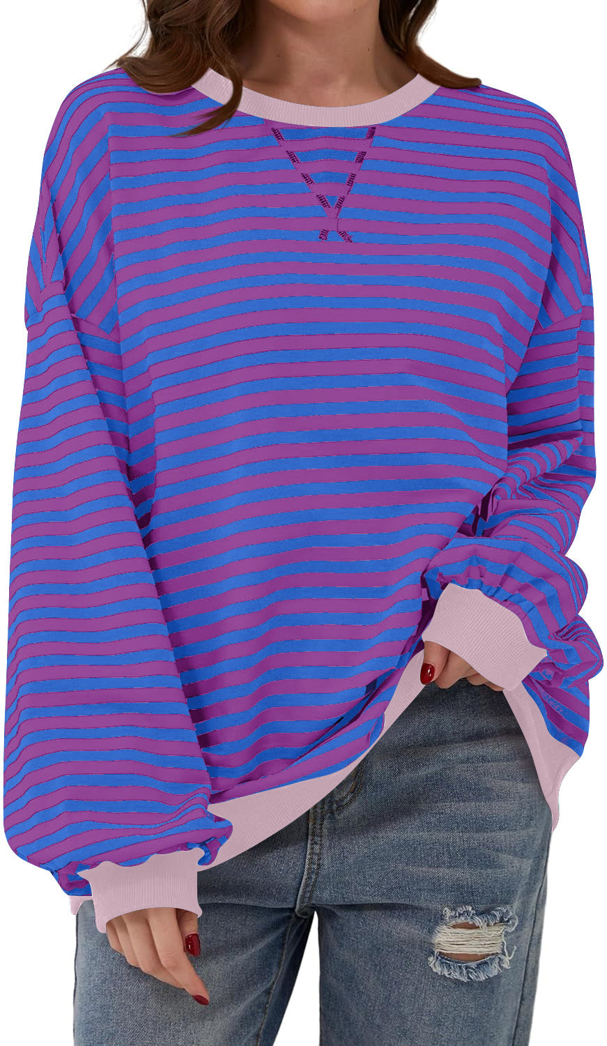 Lola | Striped Loose Fit Crew Neck Sweatshirt
