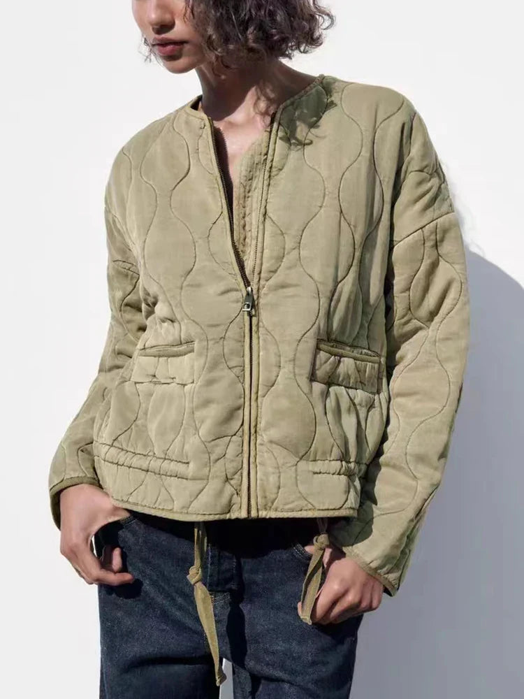 Lottie | Collarless Zip Up Quilted Jacket