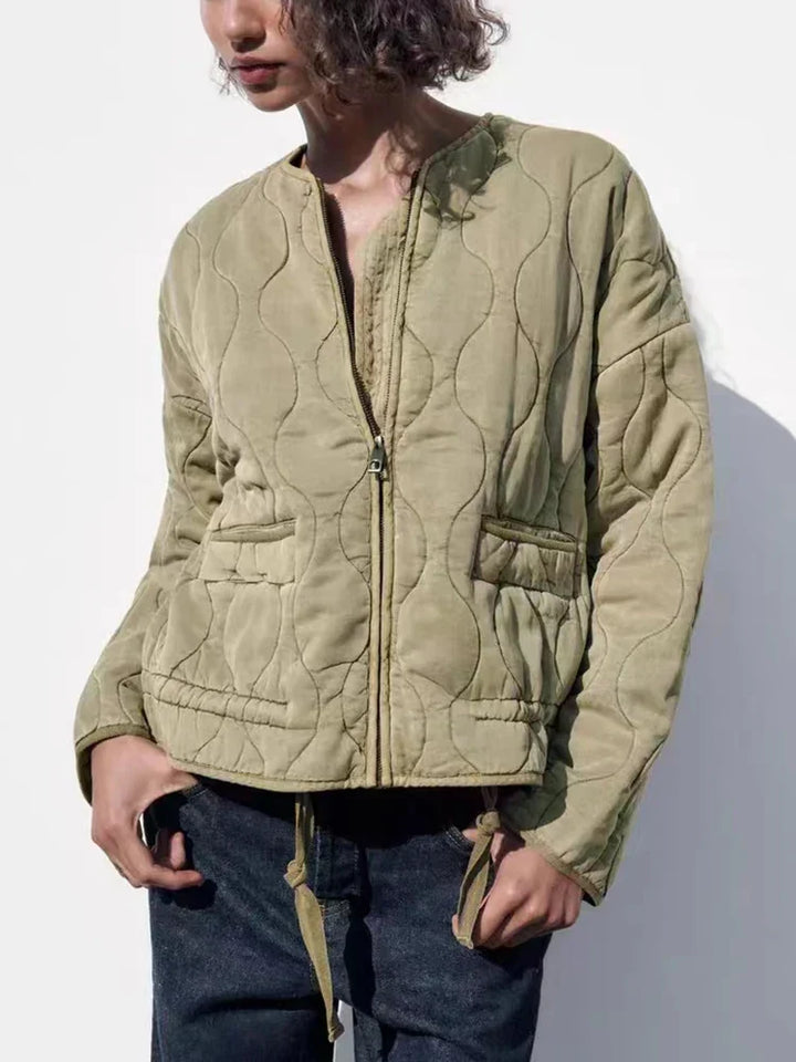 Lottie | Collarless Zip Up Quilted Jacket
