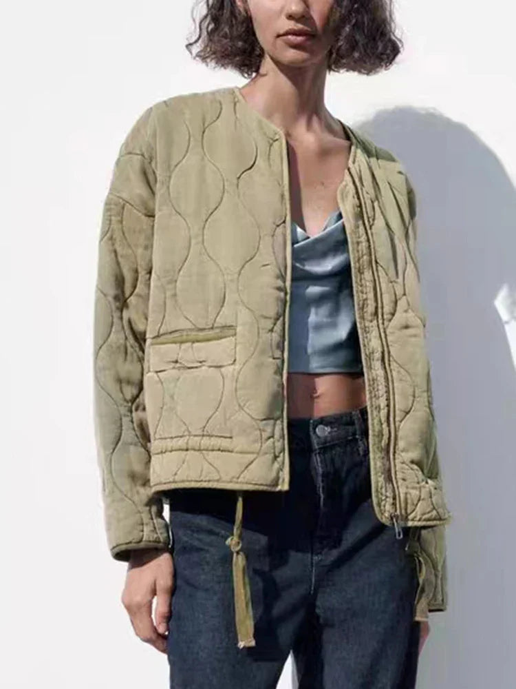 Lottie | Collarless Zip Up Quilted Jacket