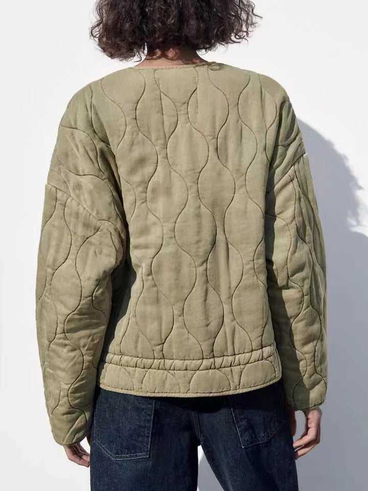 Lottie | Collarless Zip Up Quilted Jacket
