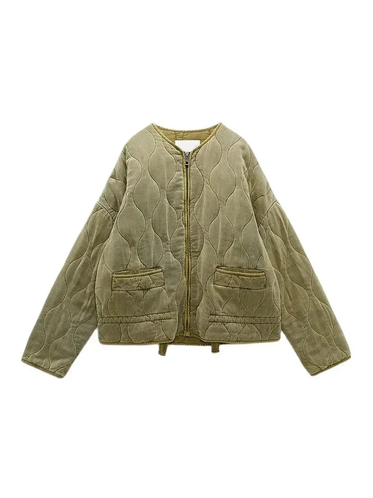 Lottie | Collarless Zip Up Quilted Jacket