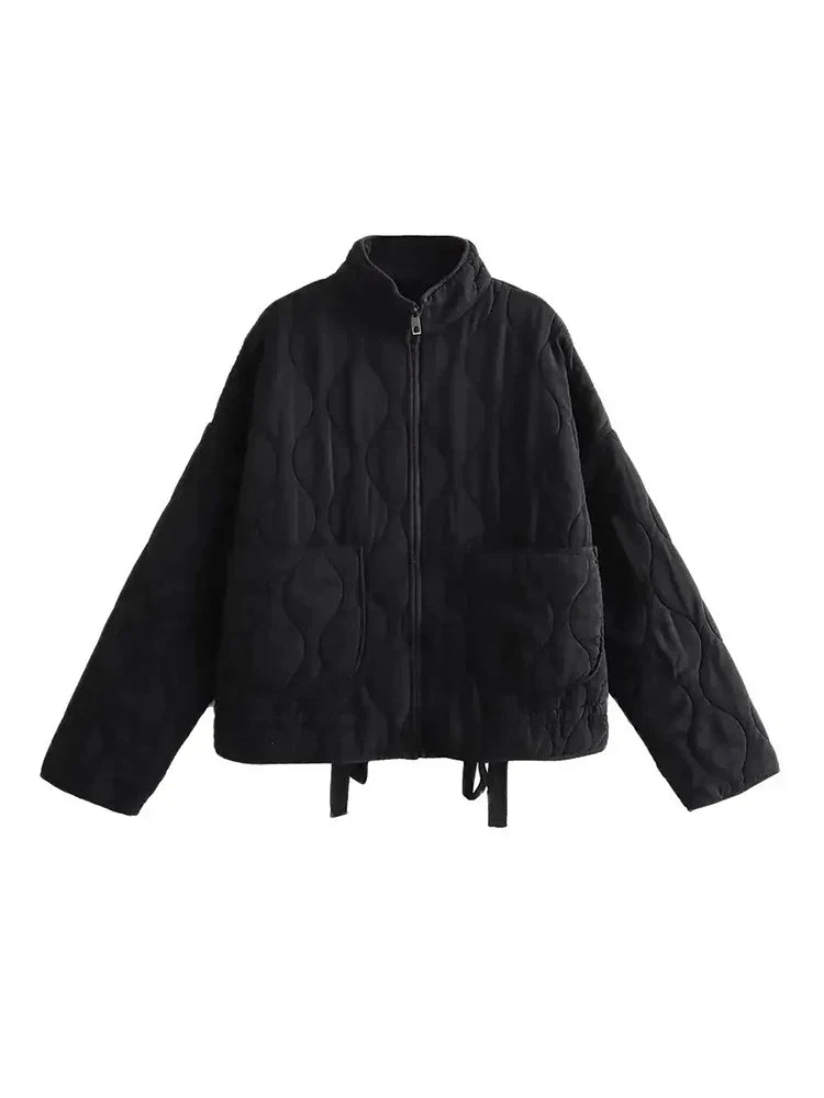 Lottie | Collarless Zip Up Quilted Jacket
