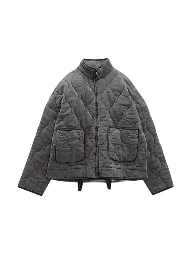 Lottie | Collarless Zip Up Quilted Jacket