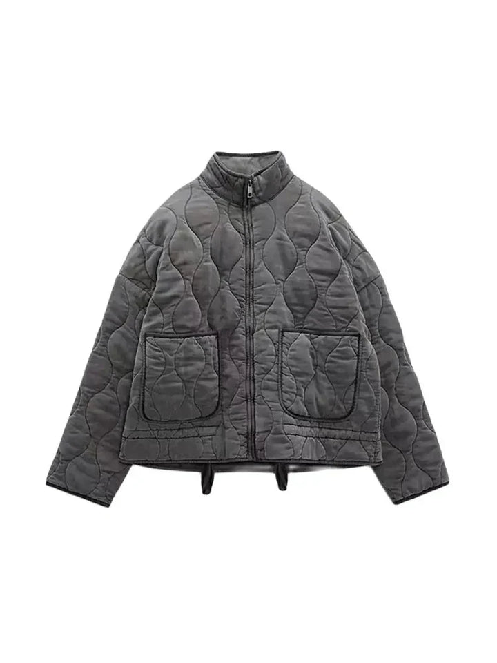 Lottie | Collarless Zip Up Quilted Jacket