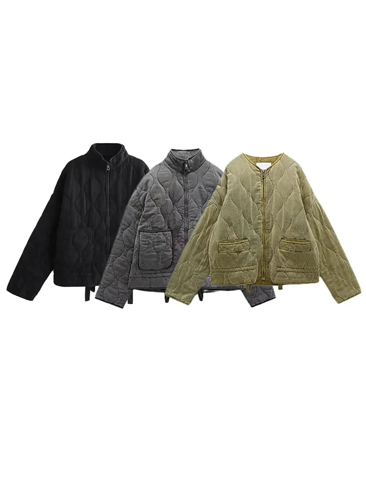 Lottie | Collarless Zip Up Quilted Jacket