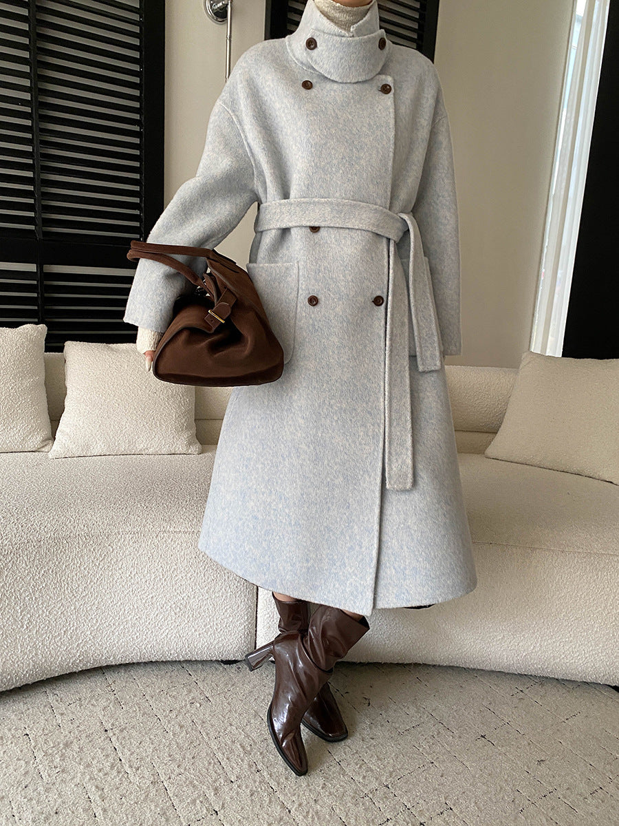 Lottie | Effortless Belted Funnel Neck Double-Breasted Wool Coat