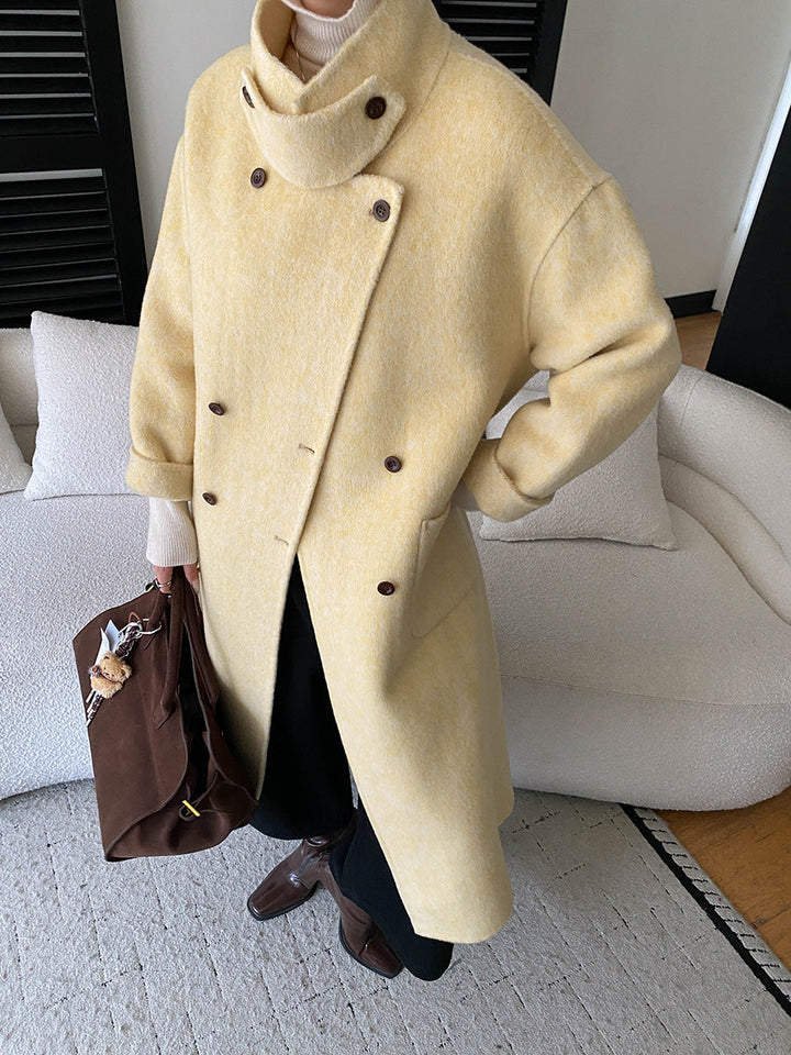 Lottie | Effortless Belted Funnel Neck Double-Breasted Wool Coat