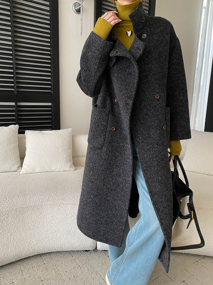 Lottie | Effortless Belted Funnel Neck Double-Breasted Wool Coat