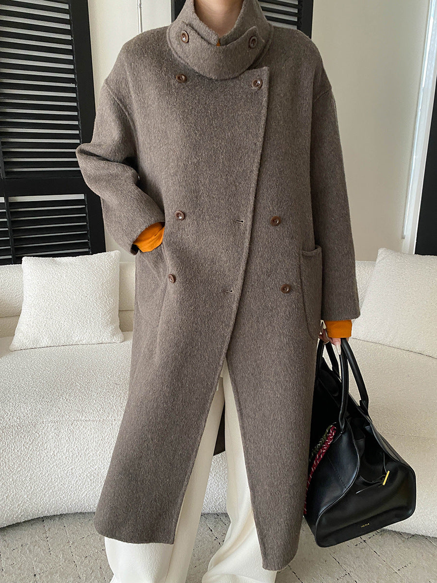 Lottie | Effortless Belted Funnel Neck Double-Breasted Wool Coat