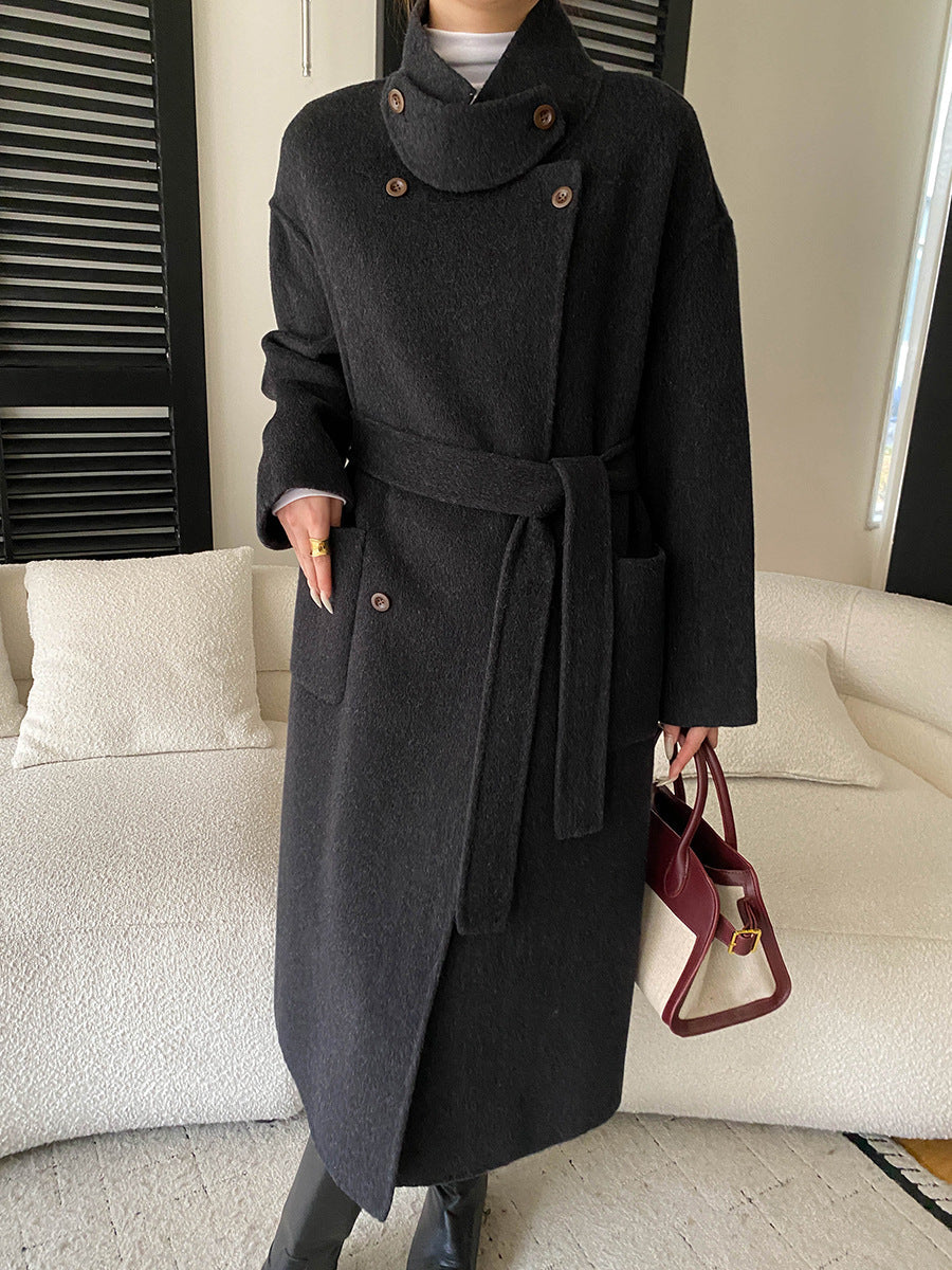 Lottie | Effortless Belted Funnel Neck Double-Breasted Wool Coat
