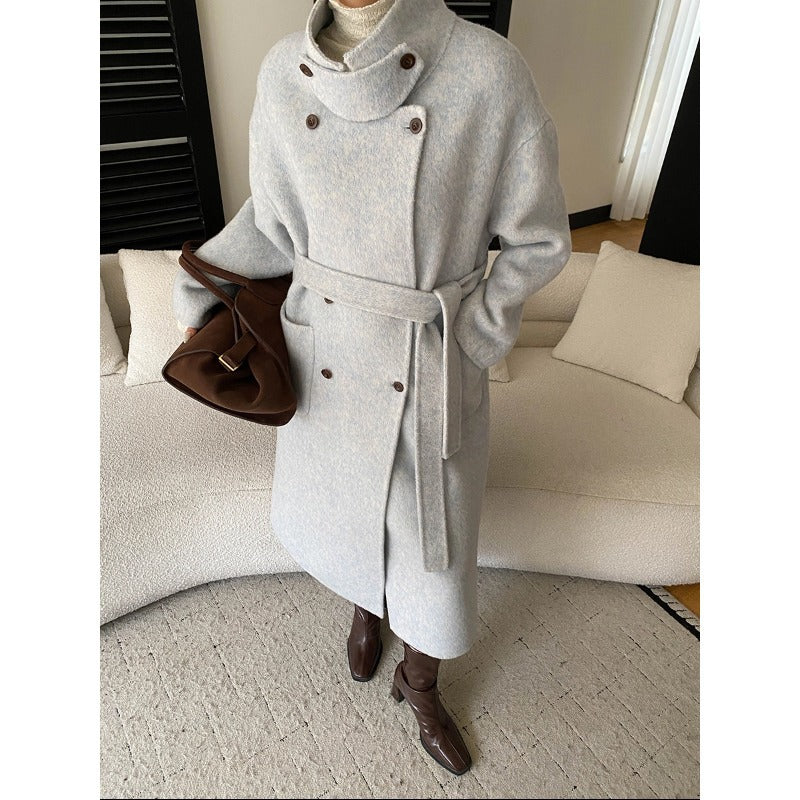 Lottie | Effortless Belted Funnel Neck Double-Breasted Wool Coat