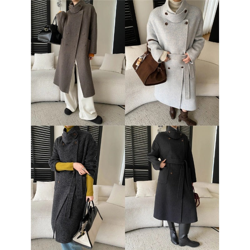 Lottie | Effortless Belted Funnel Neck Double-Breasted Wool Coat