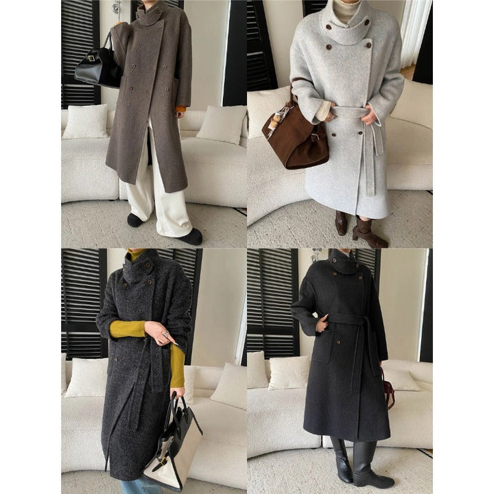 Lottie | Effortless Belted Funnel Neck Double-Breasted Wool Coat
