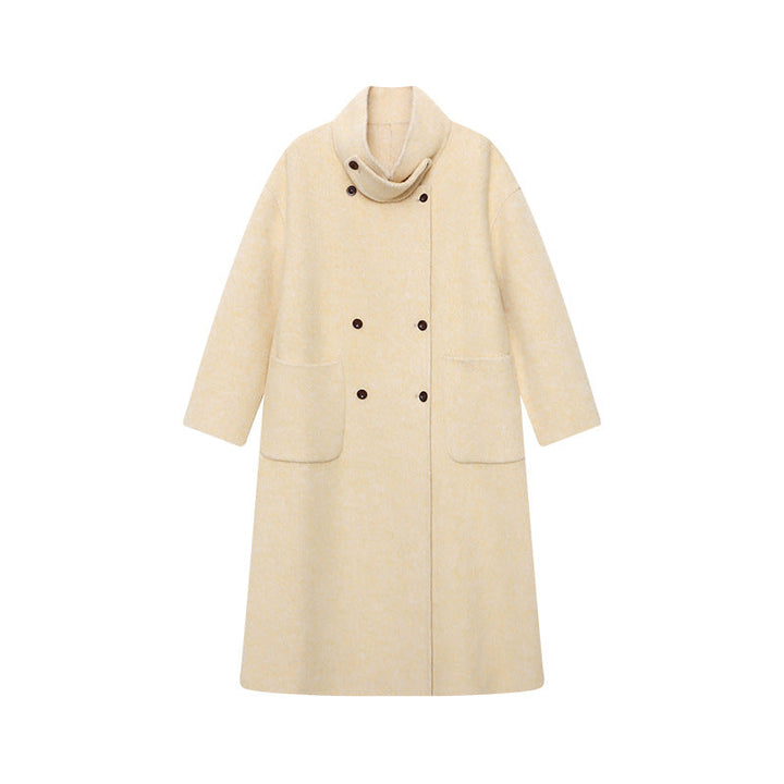 Lottie | Effortless Belted Funnel Neck Double-Breasted Wool Coat