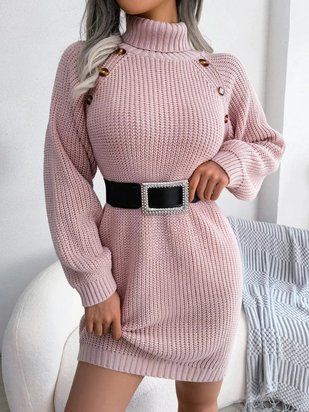 Lottie | Relaxed Chunky Knit Turtleneck Sweater Winter Dress