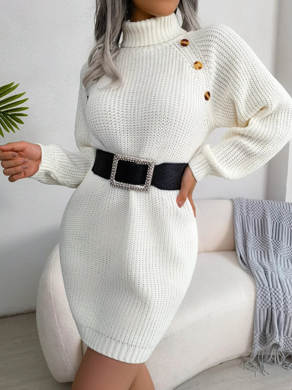 Lottie | Relaxed Chunky Knit Turtleneck Sweater Winter Dress