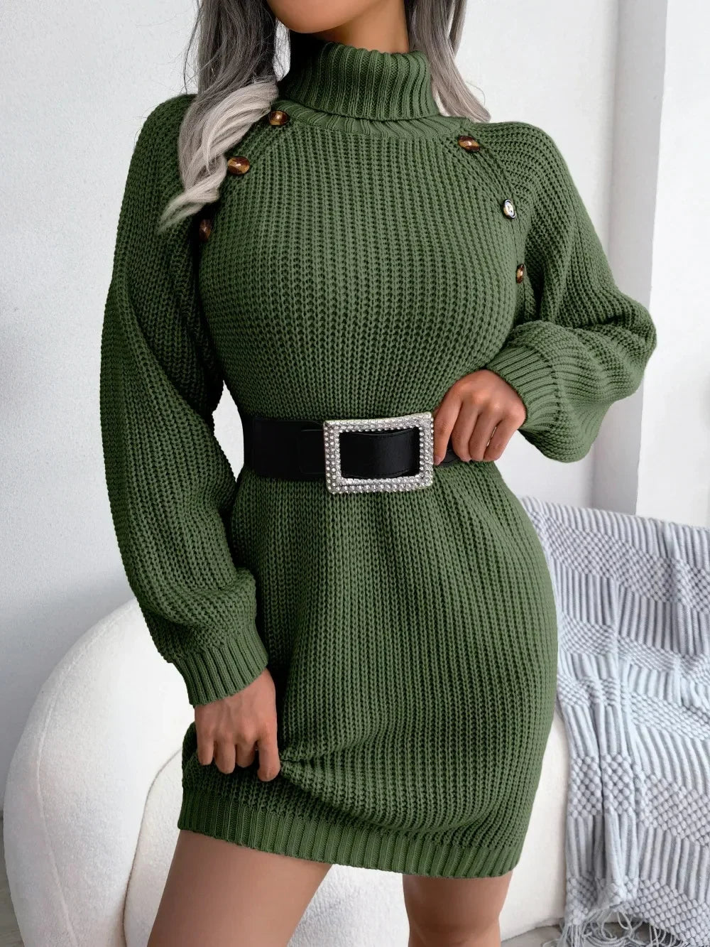 Lottie | Relaxed Chunky Knit Turtleneck Sweater Winter Dress