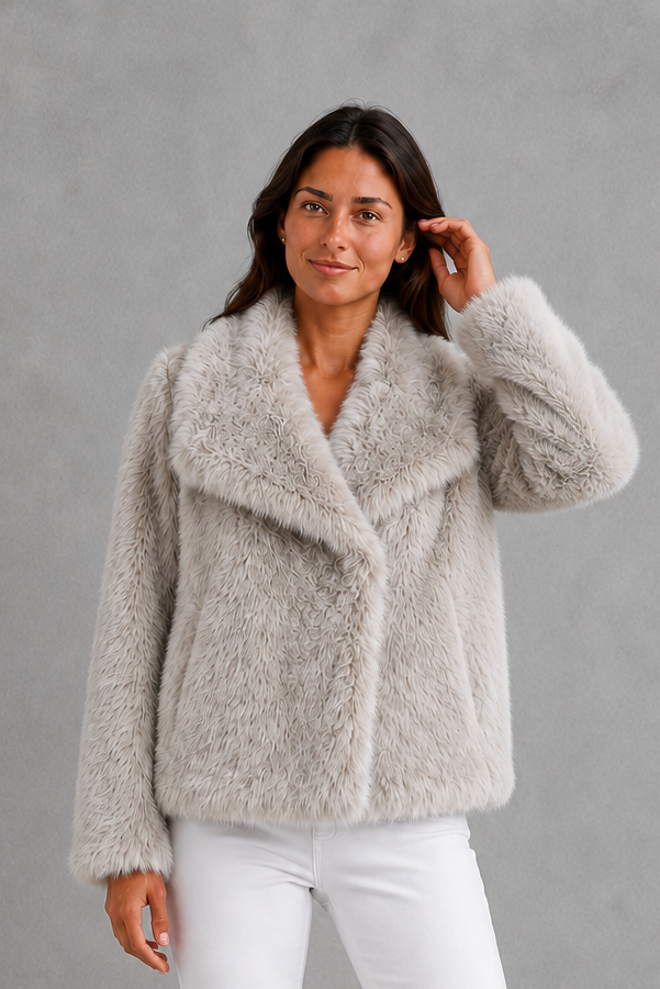 Lottie | Stylish Plush Textured Fur Jacket with Shawl Collar