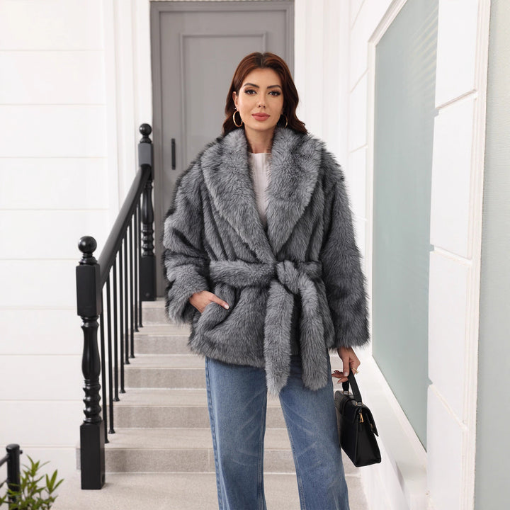Lottie | Timeless Shawl Collar Belted Fur Coats for Women