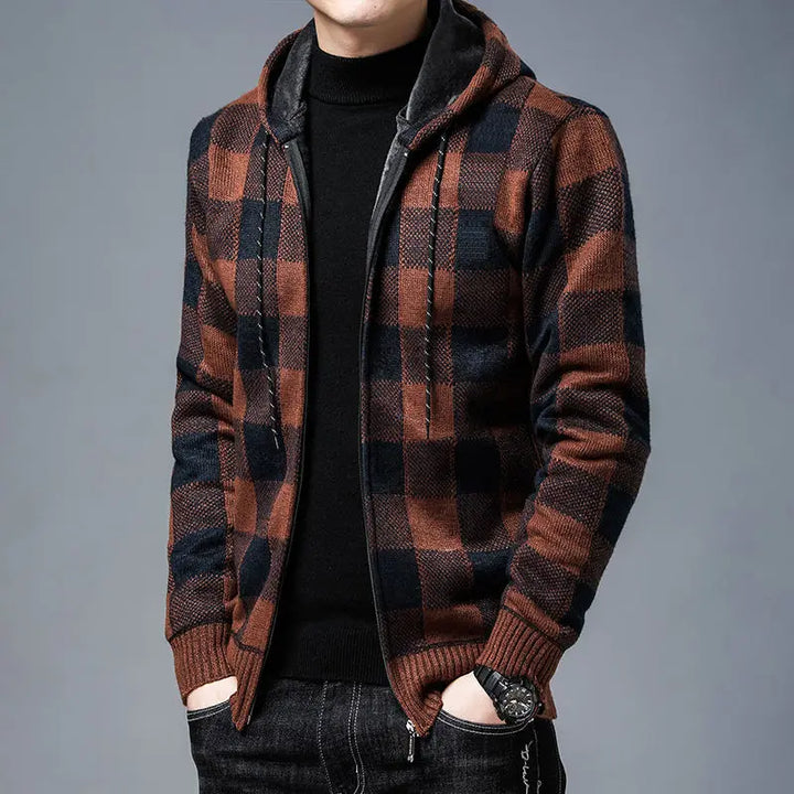 Louie | Checked Hooded Zip Up Mens Winter Jacket