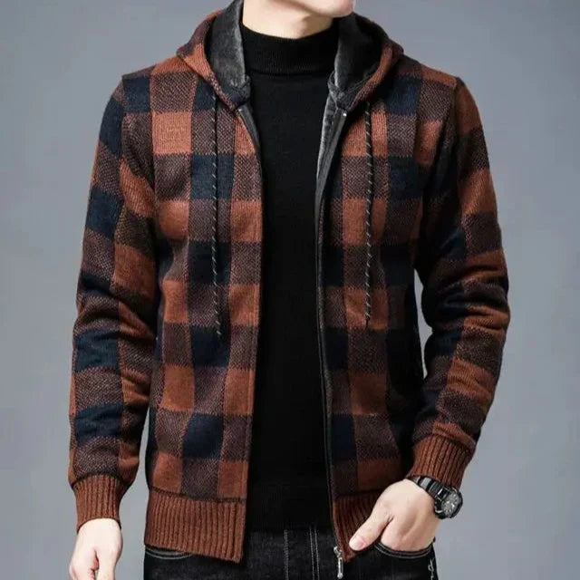 Louie | Checked Hooded Zip Up Mens Winter Jacket