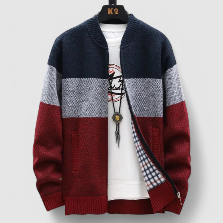 Louis | Classic Colour Block Knitted Zip-Up Mens Cardigan