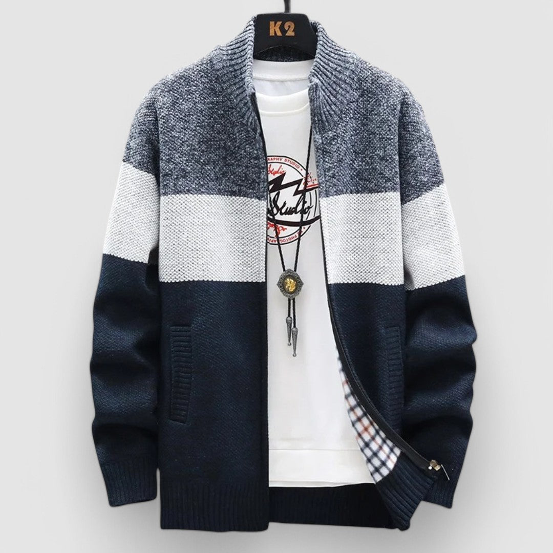 Louis | Classic Colour Block Knitted Zip-Up Mens Cardigan