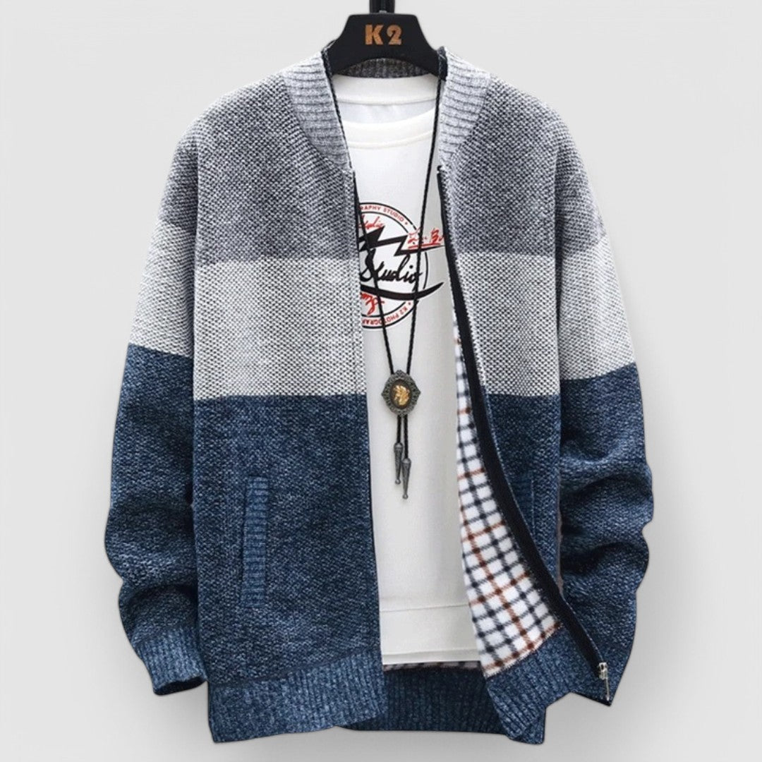 Louis | Classic Colour Block Knitted Zip-Up Mens Cardigan