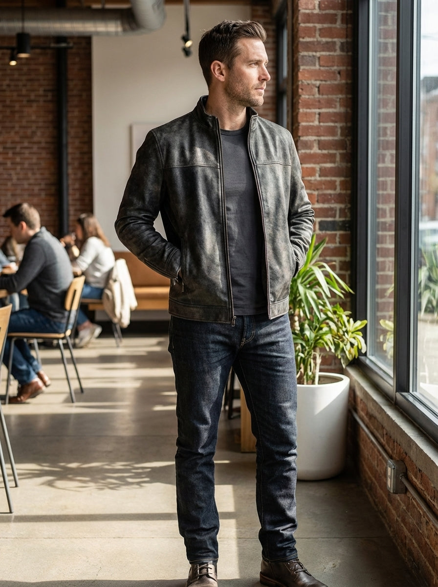 Louis | Polished Suede-Look Zip Bomber Jacket