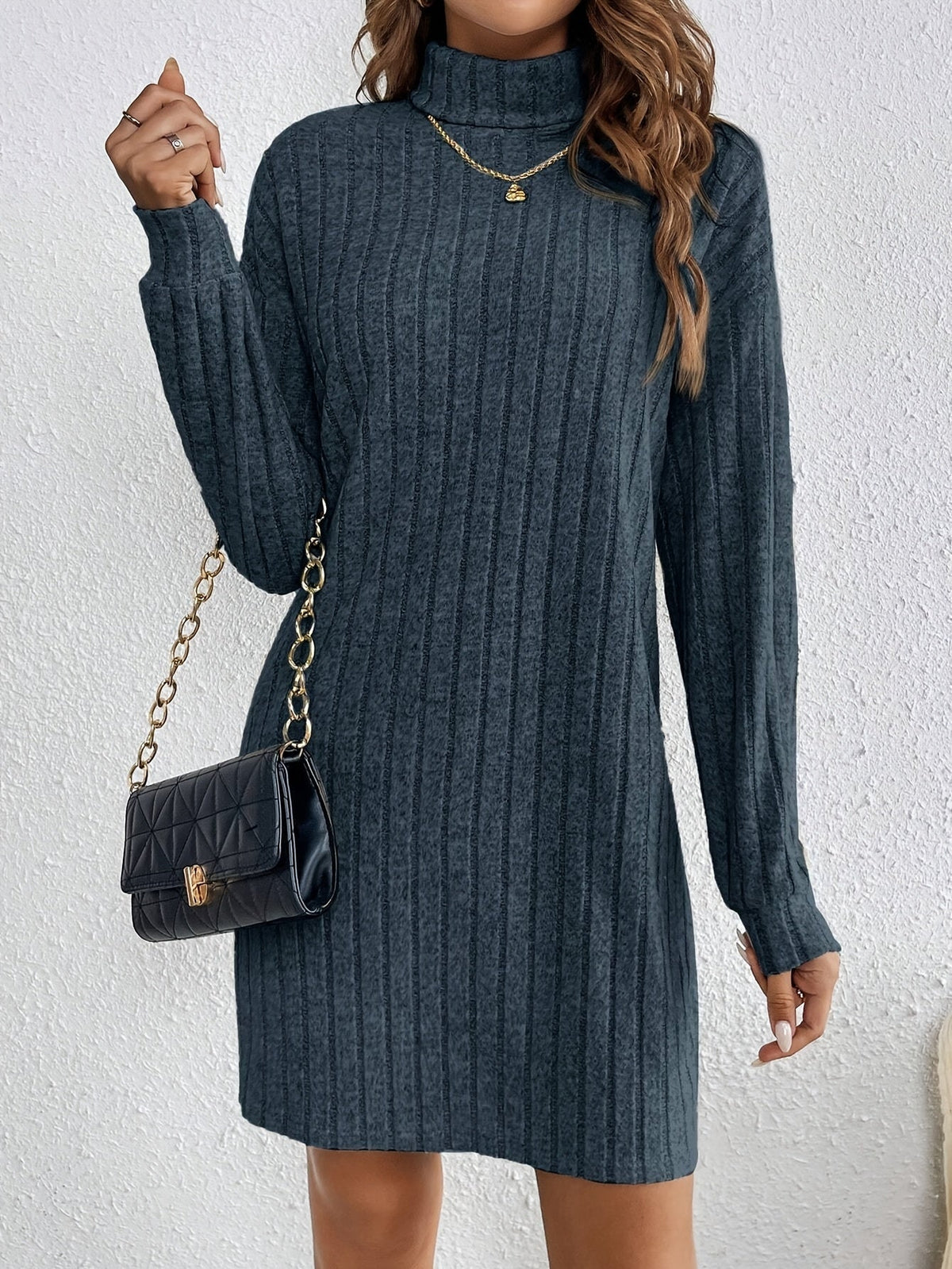 Luna | Graceful Ribbed Knit Turtleneck Jumper Dress