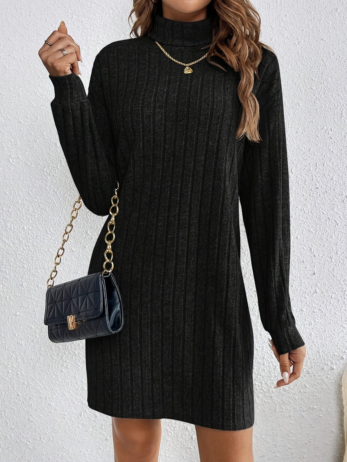 Luna | Graceful Ribbed Knit Turtleneck Jumper Dress