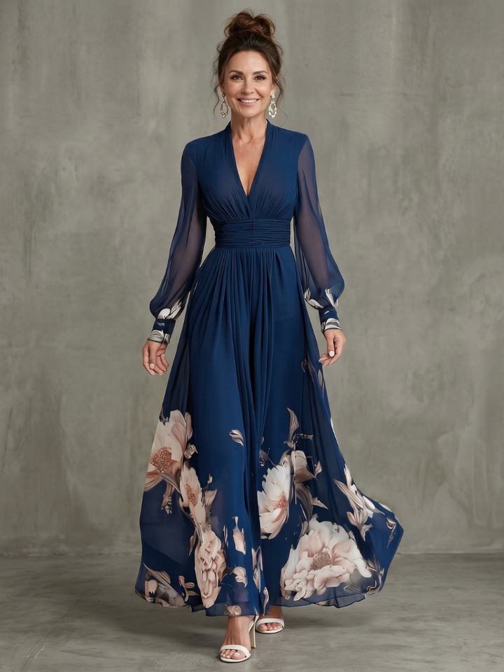 Lyla | Chic V-Neck Floral Pleated Party Dress for Women