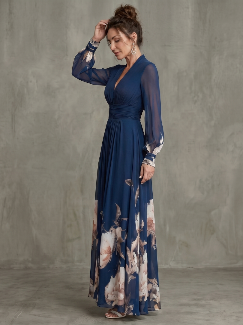 Lyla | Chic V-Neck Floral Pleated Party Dress for Women