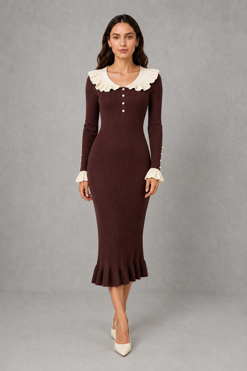 Lyla | Classic Ribbed Ruffle Collar Jumper Dress