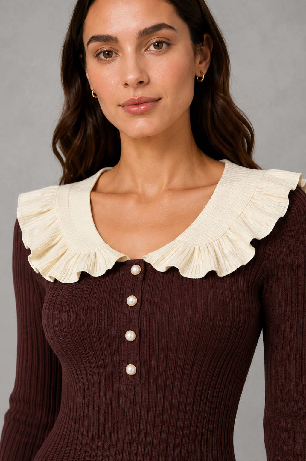 Lyla | Classic Ribbed Ruffle Collar Jumper Dress