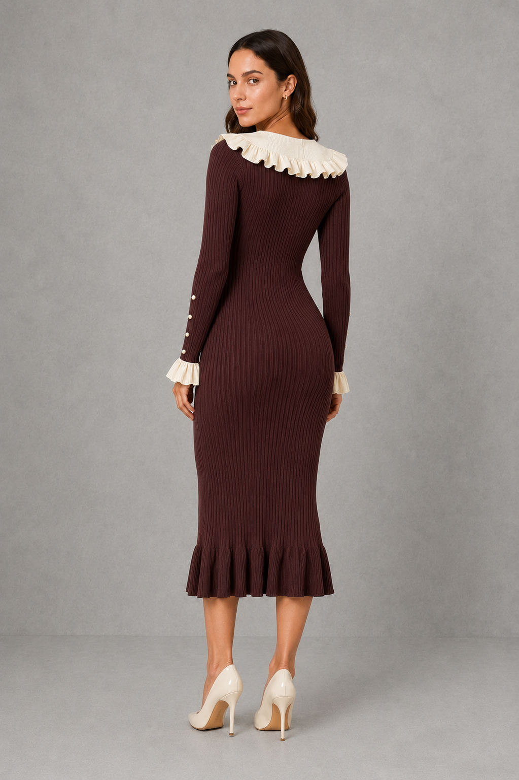 Lyla | Classic Ribbed Ruffle Collar Jumper Dress