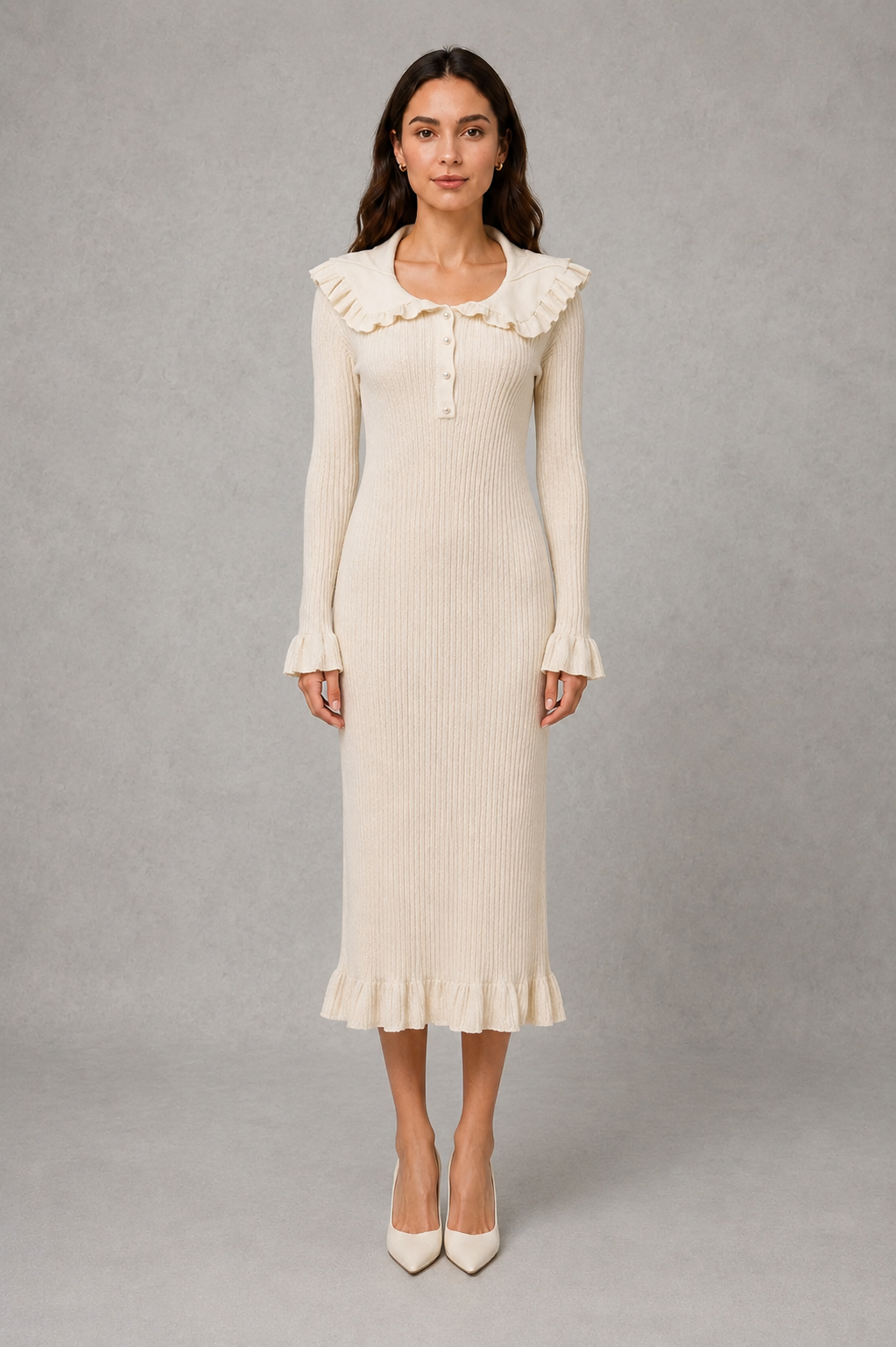 Lyla | Classic Ribbed Ruffle Collar Jumper Dress
