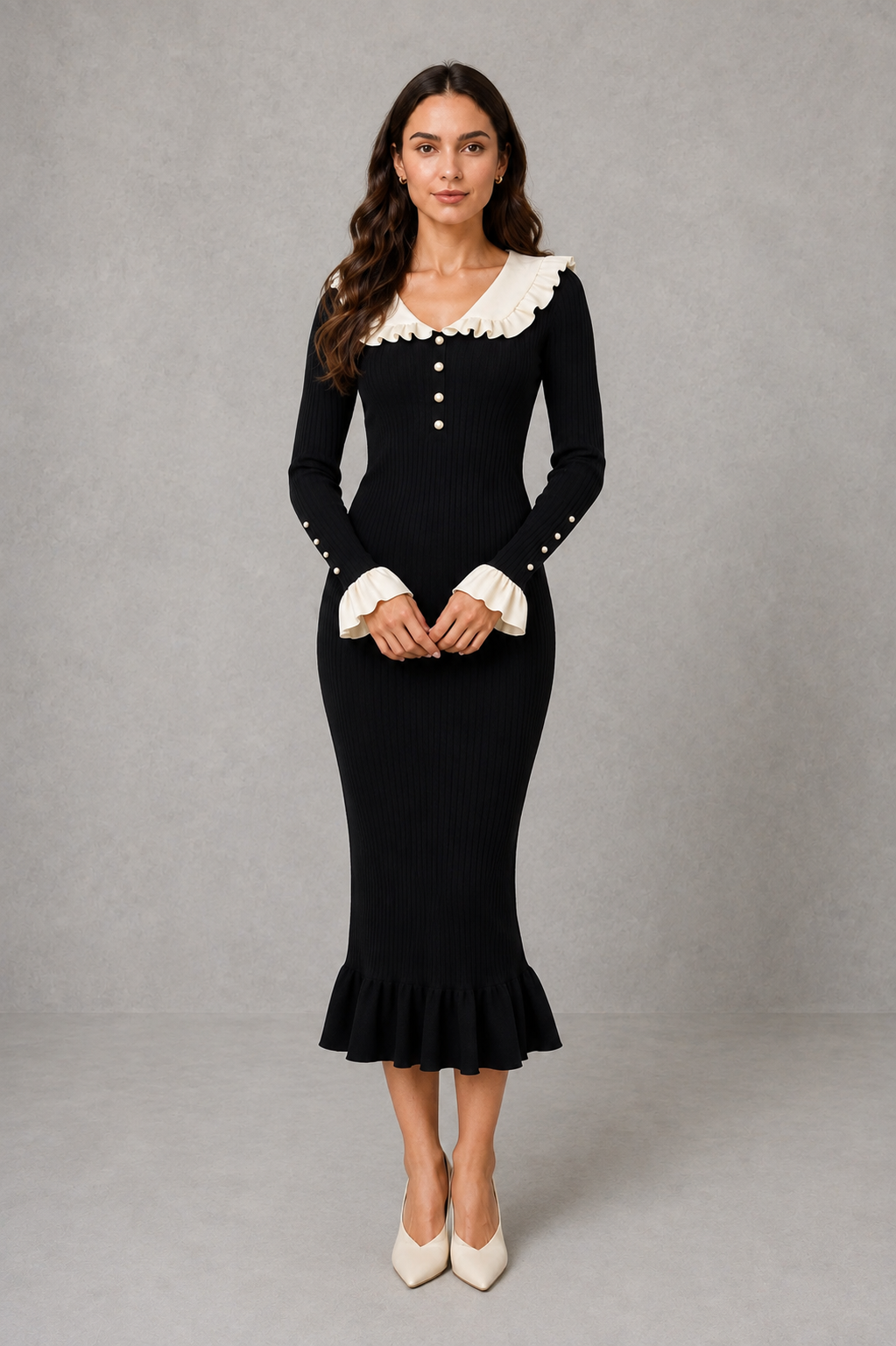 Lyla | Classic Ribbed Ruffle Collar Jumper Dress