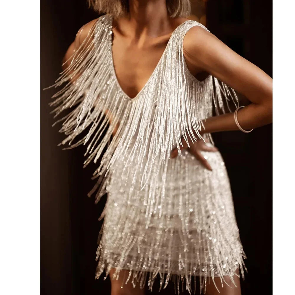 Lyla | Cosy Fringe Feather Dress for Cocktail Parties