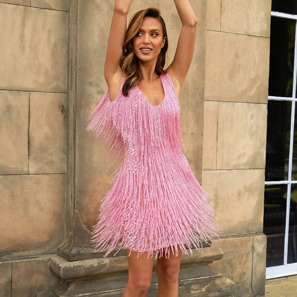 Lyla | Cosy Fringe Feather Dress for Cocktail Parties