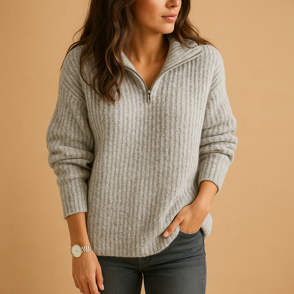 Lyla | Graceful Ribbed Knit Half-Zip Womens Jumpers