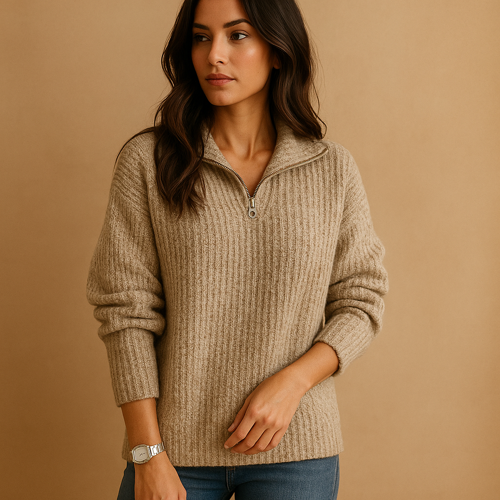 Lyla | Graceful Ribbed Knit Half-Zip Womens Jumpers