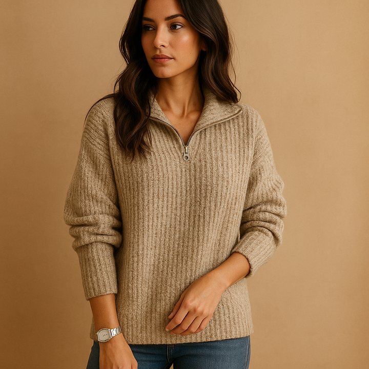 Lyla | Graceful Ribbed Knit Half-Zip Womens Jumpers