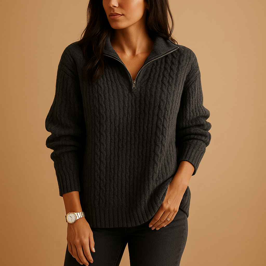 Lyla | Graceful Ribbed Knit Half-Zip Womens Jumpers