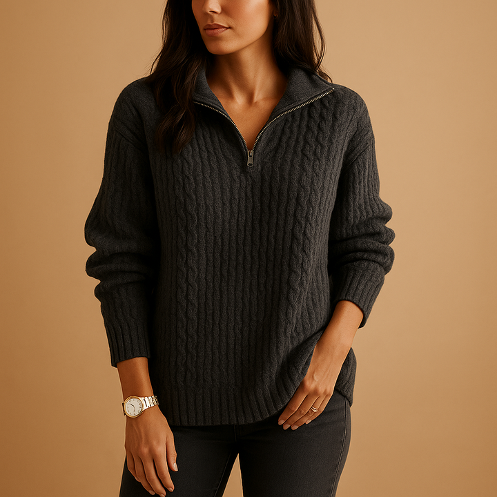 Lyla | Graceful Ribbed Knit Half-Zip Womens Jumpers