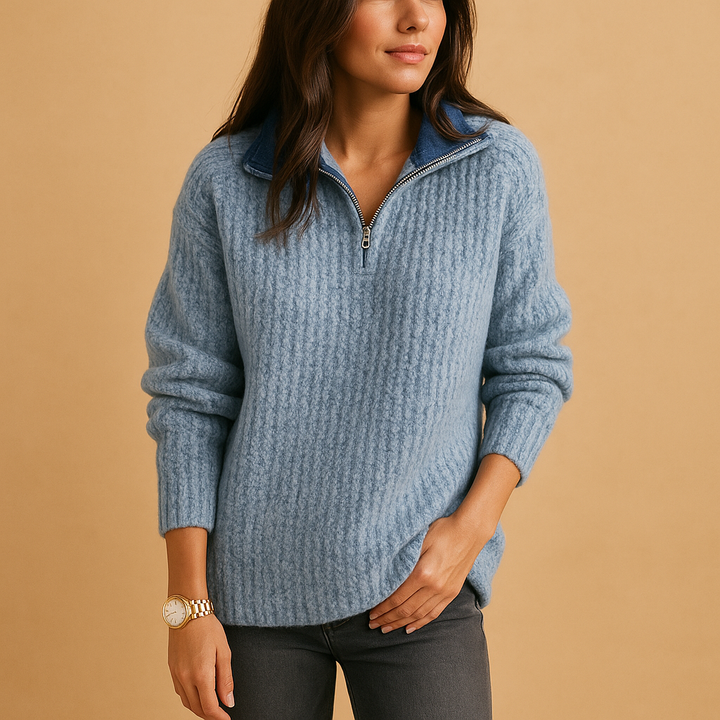 Lyla | Graceful Ribbed Knit Half-Zip Womens Jumpers